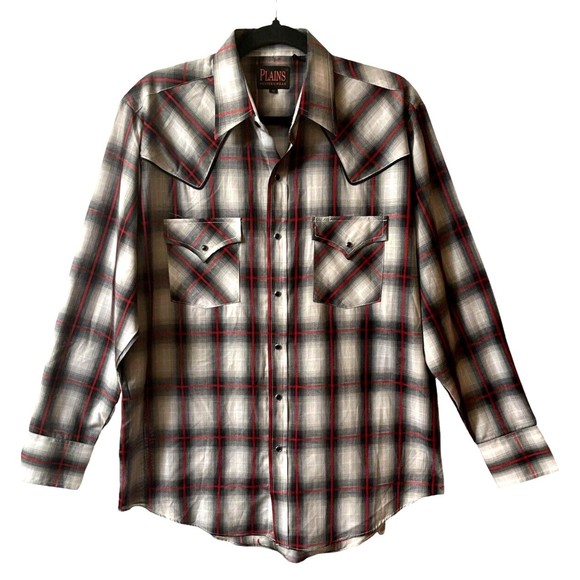 Plains Western Ware Shirt Brush Popper Black Pearl Snap Long Sleeve Men's Medium - Picture 8 of 9